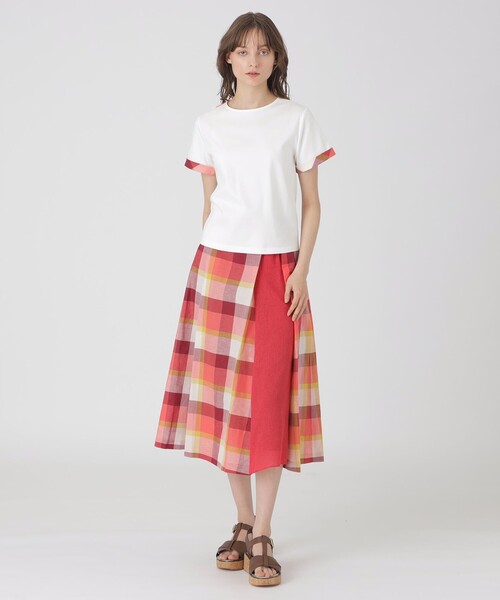 tシャツ コンパクトピマスムースサイドチェックカットソー レディース BLUE LABEL CRESTBRIDGE tシャツ コンパクトピマスムースバック