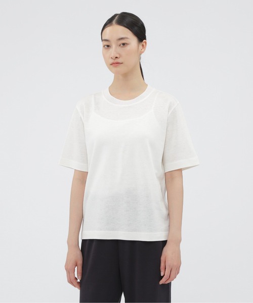 tシャツ PLATED LINEN COTTON TOP レディース