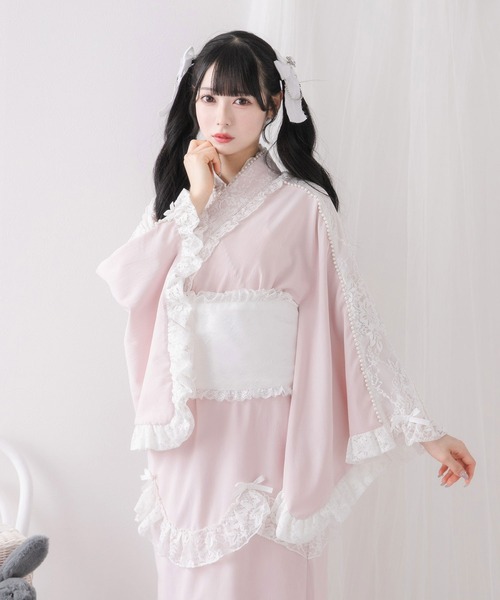 お嬢様パールレースフリル浴衣 ピンク M Deat My Love DearMyLove 浴衣 お嬢様パールレースフリル浴衣 レディース : ZOZOTOWN