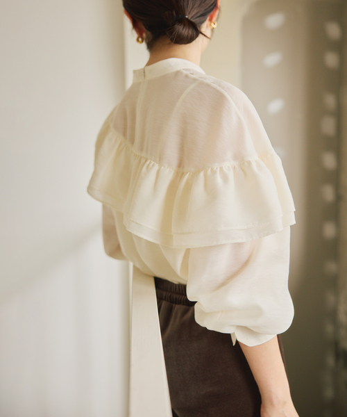olive VERMEIL par iena シアーシルクブラウス　フリル VERMEIL par iena ブラウス シャツ シアーサテンフリルブラウス