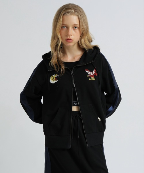 ♠️AVIREX アビレックス　レディース　ブルゾン　カラーコードコンビジャケット AVIREX パーカー 「SOUVENIR COLLECTION」SATIN SKA COMBI PARKA