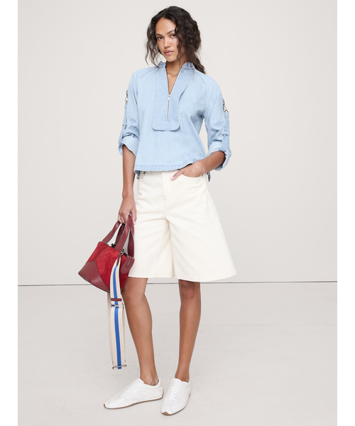 UNITED ARROWS シャンブレー プルオーバーブラウス トップス ブラウス シャツ シャンブレー ジップ ポップオーバー トップス