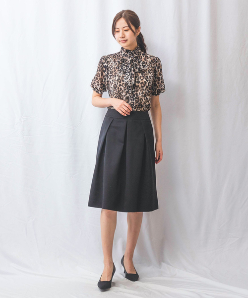NARACAMICIE / ナラカミーチェ 【NARACAMICIE】ヒョウ柄ボウタイ半袖ブラウス NARACAMICIE ブラウス シャツ 「NARACAMICIE」ヒョウ柄ボウタイ
