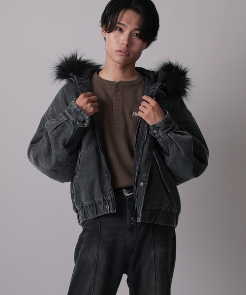 ブルゾン アウター 「82」2WAY ヴィンテージライク デニム ファー