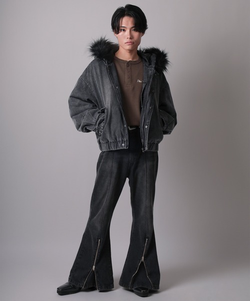 ブルゾン アウター 「82」2WAY ヴィンテージライク デニム ファー