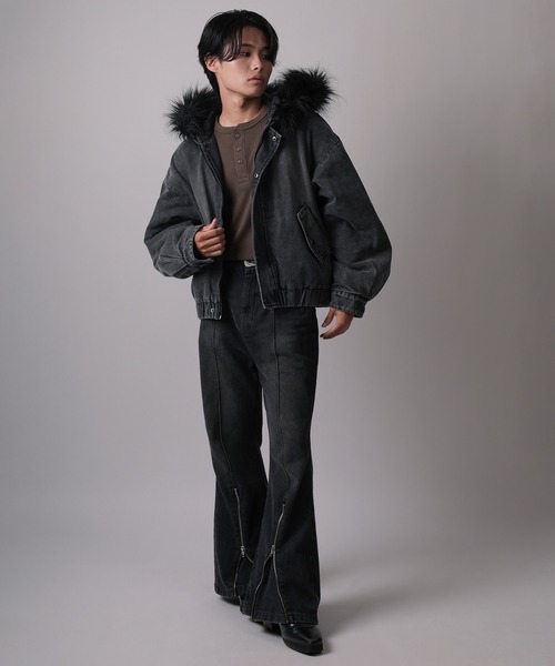 ブルゾン アウター 「82」2WAY ヴィンテージライク デニム ファー