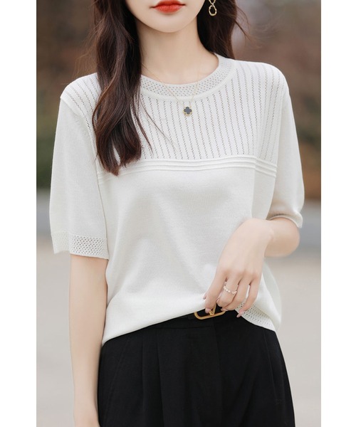 「Cinderella」 半袖ニット X-LARGE ダークグリーン レディース_画像3