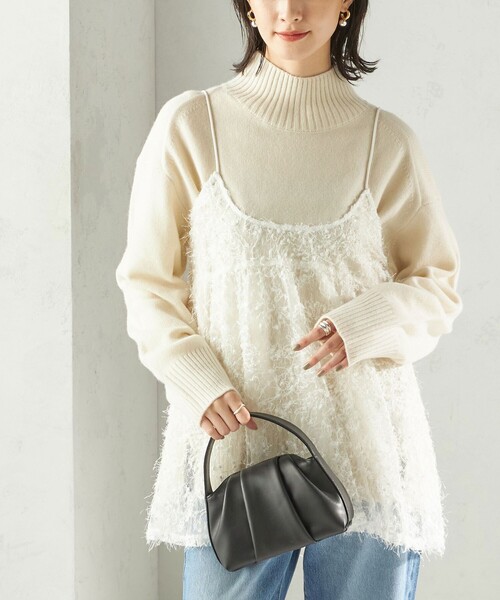 【新品】moose's ホワイト ニットキャミソール SHIPS（シップス） キャミソール 「手洗い可能」前後 2WAY レース