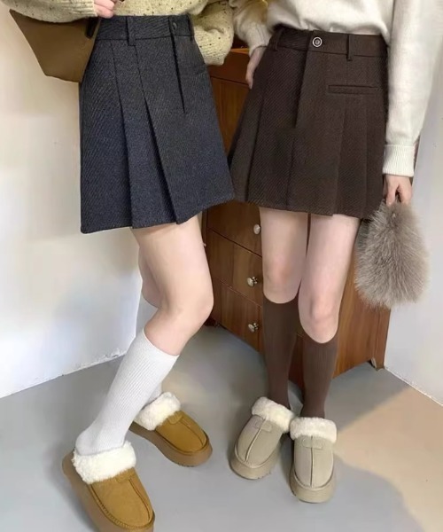 GEMEDA スカート ツイード風ボックスプリーツミニスカート : ZOZOTOWN