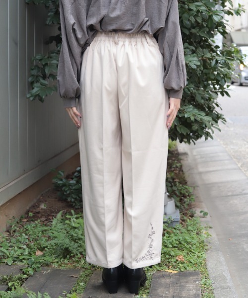 axes femme（アクシーズ ファム） パンツ 薔薇刺繍裏起毛パンツ 