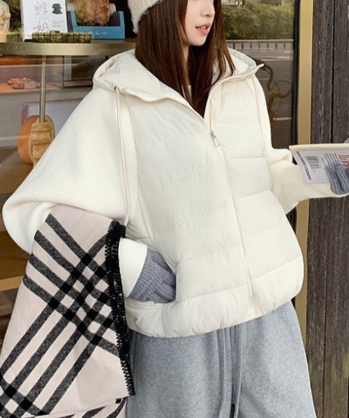 Dream 立体ニット 刺繍ロゴ ショールカラー ブルゾン 異素材 ブラック 