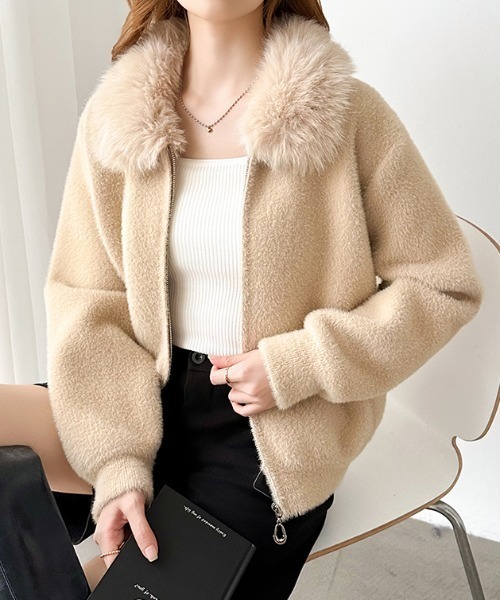 COCOMOMO ブルゾン アウター ふわふわファー付きシャギーブルゾン