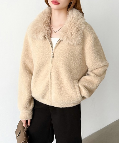 COCOMOMO ブルゾン アウター ふわふわファー付きシャギーブルゾン