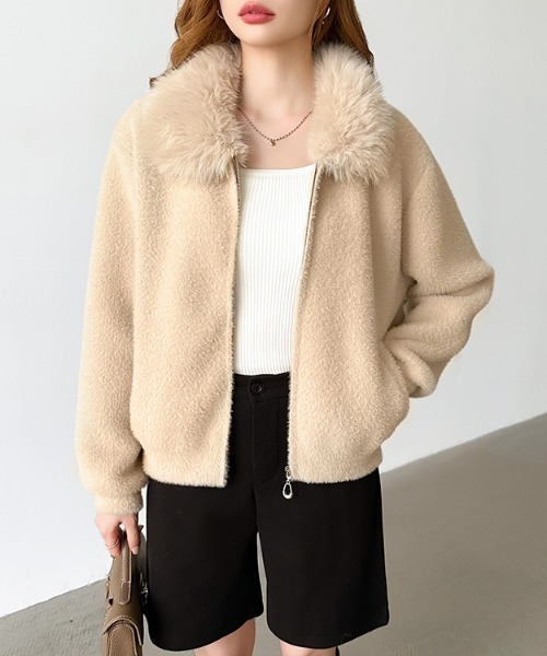 COCOMOMO ブルゾン アウター ふわふわファー付きシャギーブルゾン