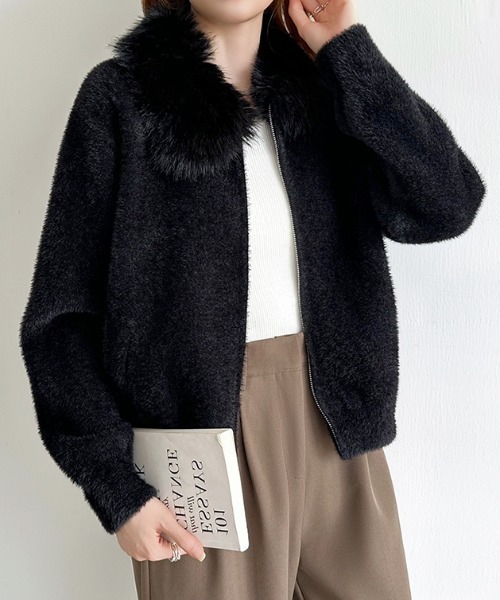 COCOMOMO ブルゾン アウター ふわふわファー付きシャギーブルゾン