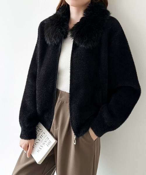 シャギーファーボアコート COCOMOMO ブルゾン アウター ふわふわファー付きシャギーブルゾン