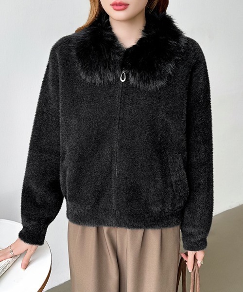 COCOMOMO ブルゾン アウター ふわふわファー付きシャギーブルゾン
