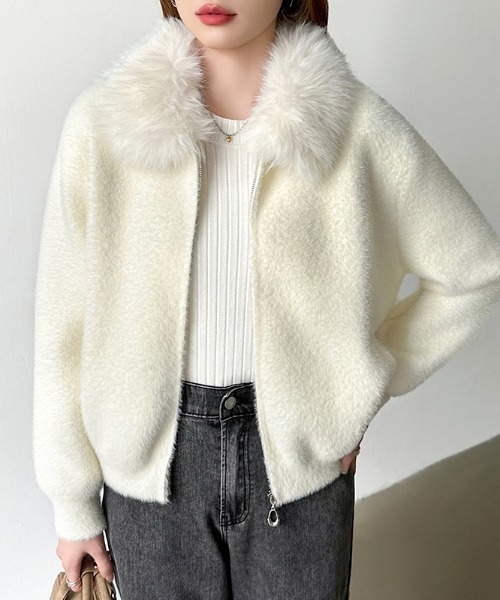 COCOMOMO ブルゾン アウター ふわふわファー付きシャギーブルゾン