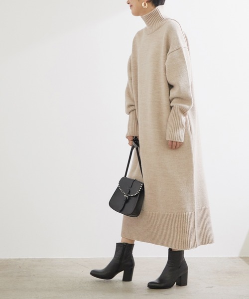 「ADAM ET ROPE'」 ニットワンピース FREE ベージュ レディース_画像3