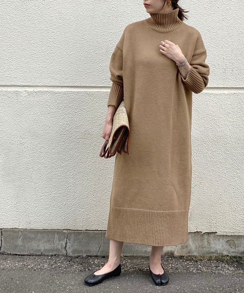 「ADAM ET ROPE'」 ニットワンピース FREE ベージュ レディース_画像4