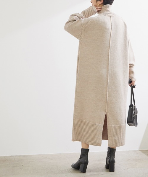 「ADAM ET ROPE'」 ニットワンピース FREE ベージュ レディース_画像6