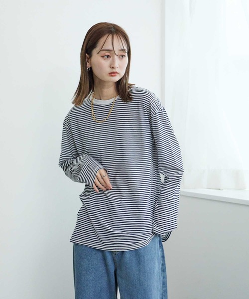 アトリエGG ボーダーロンT ブルー Bulue. tシャツ 「Bulue.」シアーボーダーロンT レディース : ZOZOTOWN
