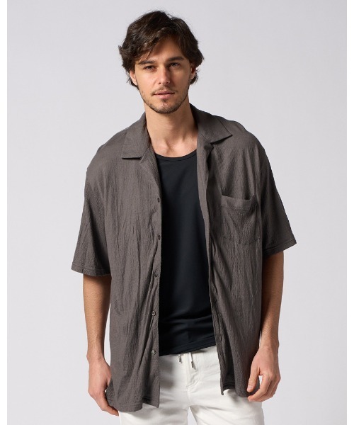 シャツ ex.comfy wool open collar shirt メンズの画像