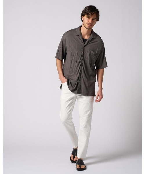 シャツ ex.comfy wool open collar shirt メンズの画像