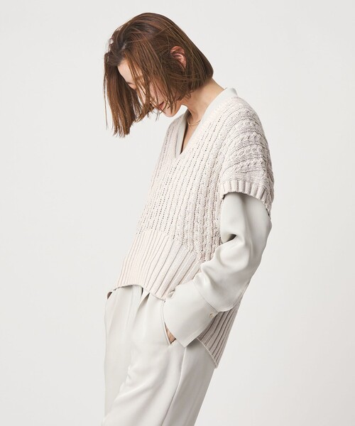 conte ベスト ジレ 「conte」コットンシルク ケーブル ベスト