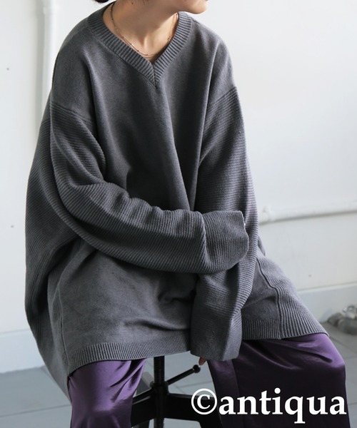 「antiqua」 長袖ニット ONESIZE ダークグレー レディース_画像5