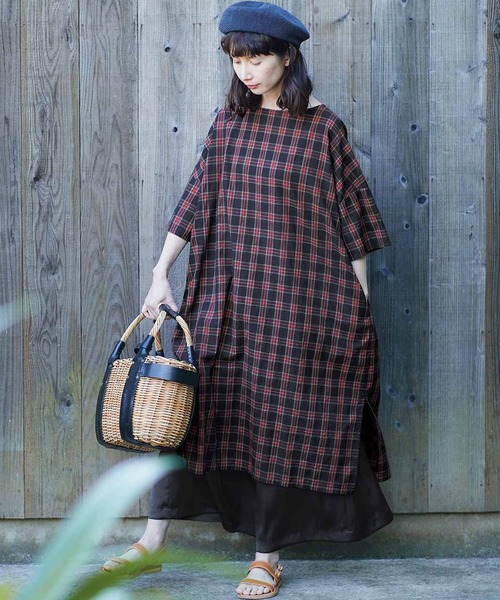 「Sunny clouds」 半袖ワンピース MEDIUM レッド レディース_画像3