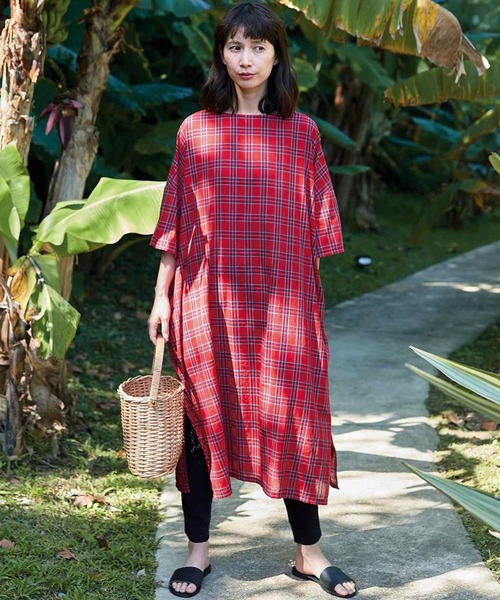 「Sunny clouds」 半袖ワンピース MEDIUM レッド レディース_画像6
