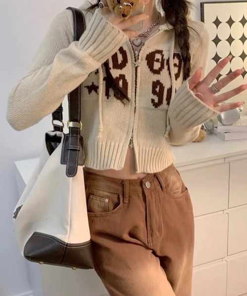 「shopnikoniko」 ニットカーディガン フリー ベージュ レディース_画像4