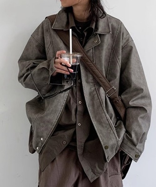 KELVIN コート ジャケット Washed Leather Oversized Jacket