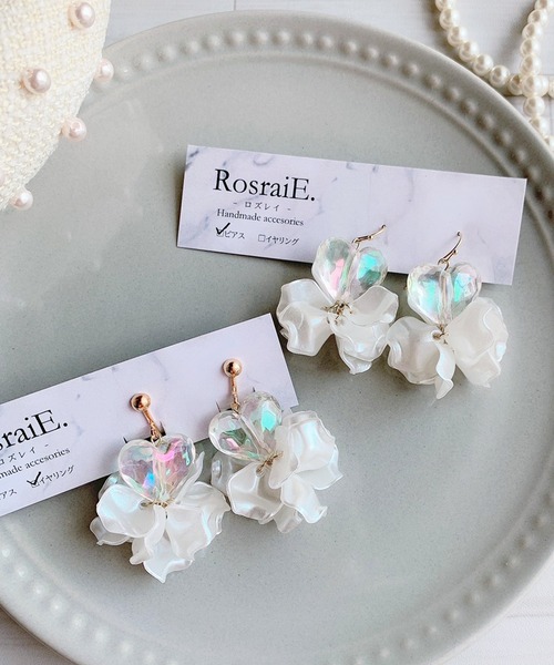 TONE（トネ） ピアス 「RosraiE」クリア オーロラ ハート 花びらフリル