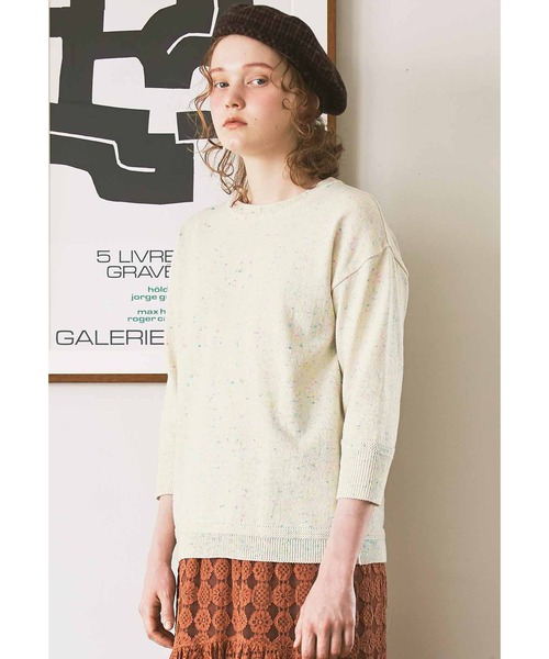 シロップ． ニット つぶつぶネップヤーン 七分袖ニットトップス