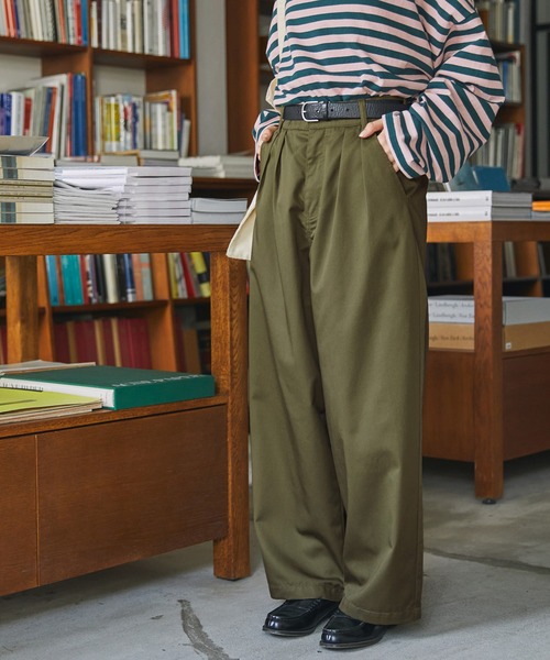 チノパン ハイウエストタックワイドストレートチノパンツ レディース