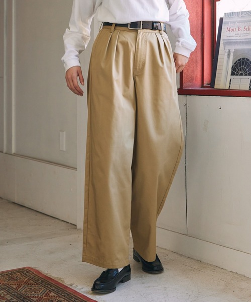 チノパン ハイウエストタックワイドストレートチノパンツ レディース