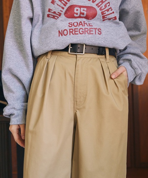 チノパン ハイウエストタックワイドストレートチノパンツ レディース