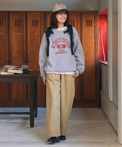 チノパン ハイウエストタックワイドストレートチノパンツ レディース
