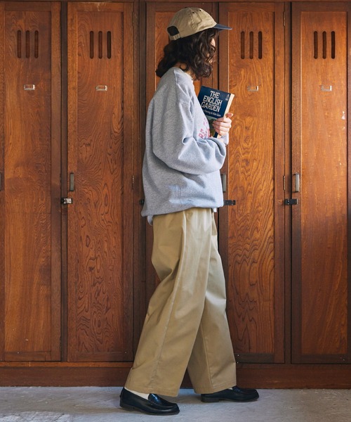 チノパン ハイウエストタックワイドストレートチノパンツ レディース