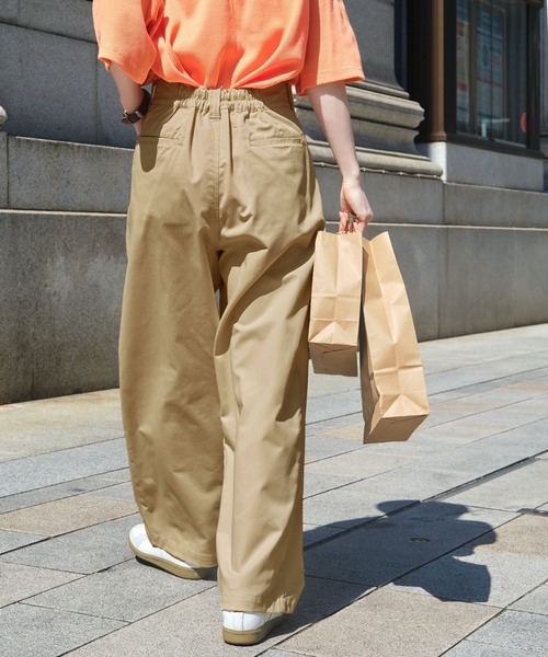 チノパン ハイウエストタックワイドストレートチノパンツ レディース