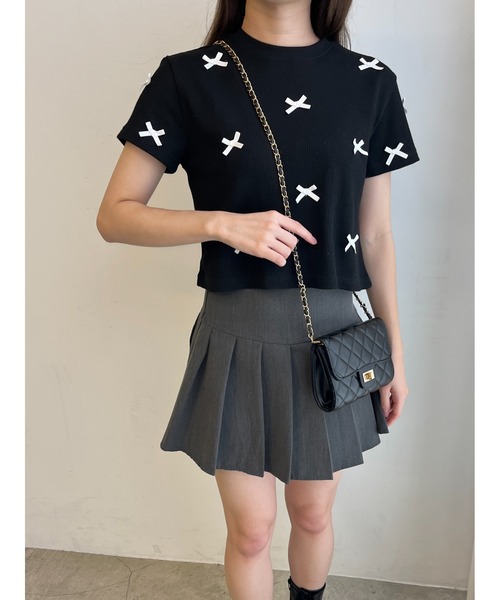 tシャツ ワッフルコンパクトTシャツ レディース VENCE EXCHANGE tシャツ ロゴ箔プリントコンパクトTシャツ