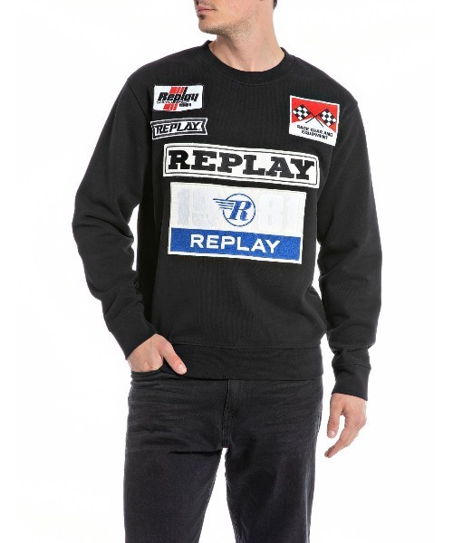 リプレイ REPLAY スウェット REPLAY（リプレイ） トレーナー スウェット レーサーエンブレム クルー