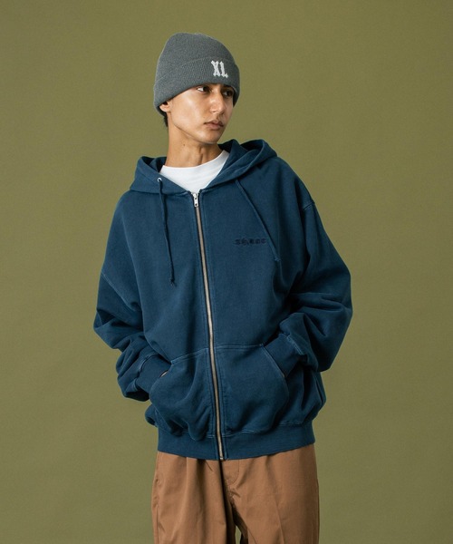 XLARGE パーカー PIGMENT DYED EMBOSS LOGO ZIP HOODED SWEAT