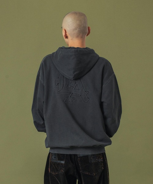 XLARGE グレー フルジップパーカー XL XLARGE パーカー PIGMENT DYED EMBOSS LOGO ZIP HOODED SWEAT
