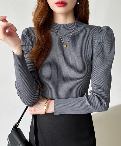 COCOMOMO ニット セーター ハイネックパワショルニット リブニット