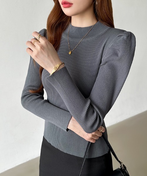 COCOMOMO ニット セーター ハイネックパワショルニット リブニット