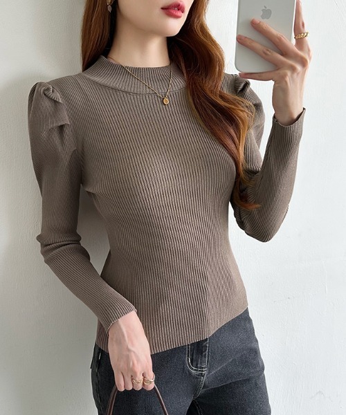 COCOMOMO ニット セーター ハイネックパワショルニット リブニット