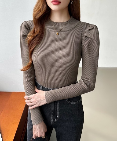 COCOMOMO ニット セーター ハイネックパワショルニット リブニット